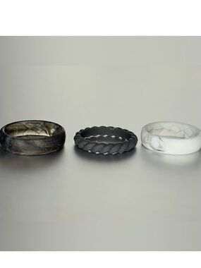 Set of 3 Silicone Wedding Rings Black & White, [Women’s Size 8], NWOT